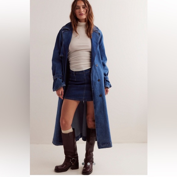 We The Free Mini Skirt Denim Dark Blue Side Zip Closure Stretch Womens Size 30 - Picture 3 of 15